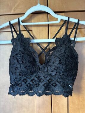 Black Floral Lace Bralette with Strappy Back
